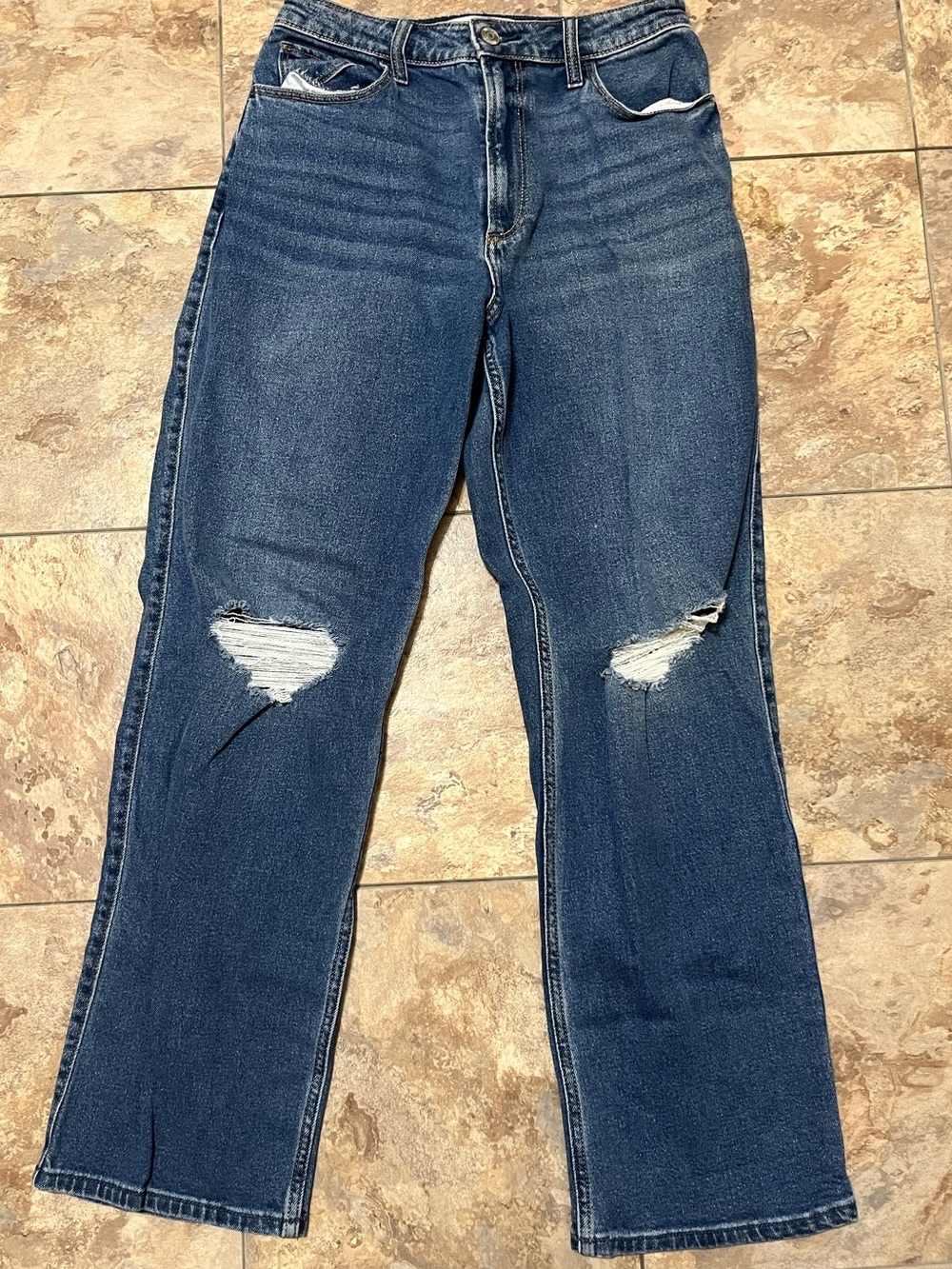 Hollister Dark Wash Straight Leg Ripped Jeans